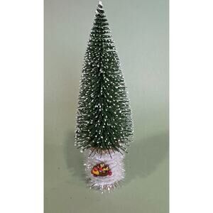 Handcrafted  Bottle Brush Tree on Decorated Thread Spool  Holiday Décor SPT7